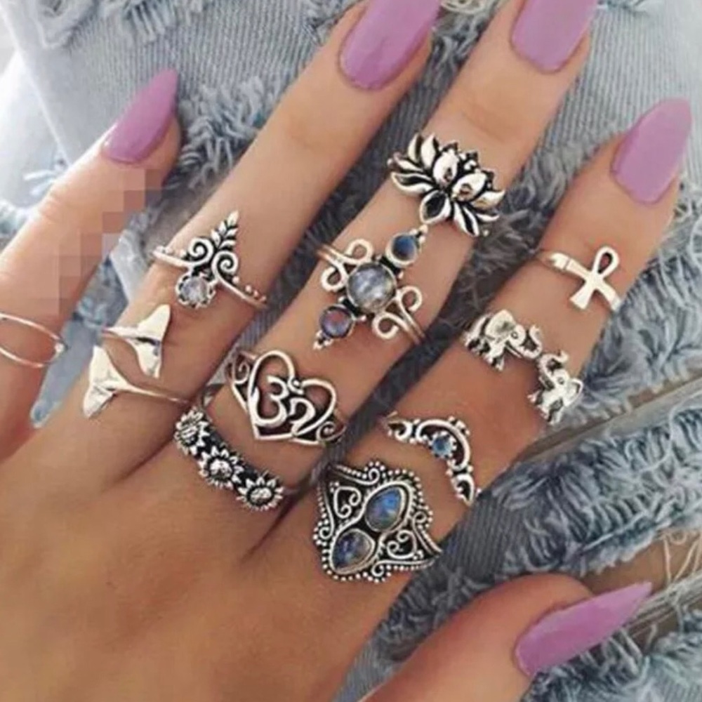 Silver Bohemian Ring Set